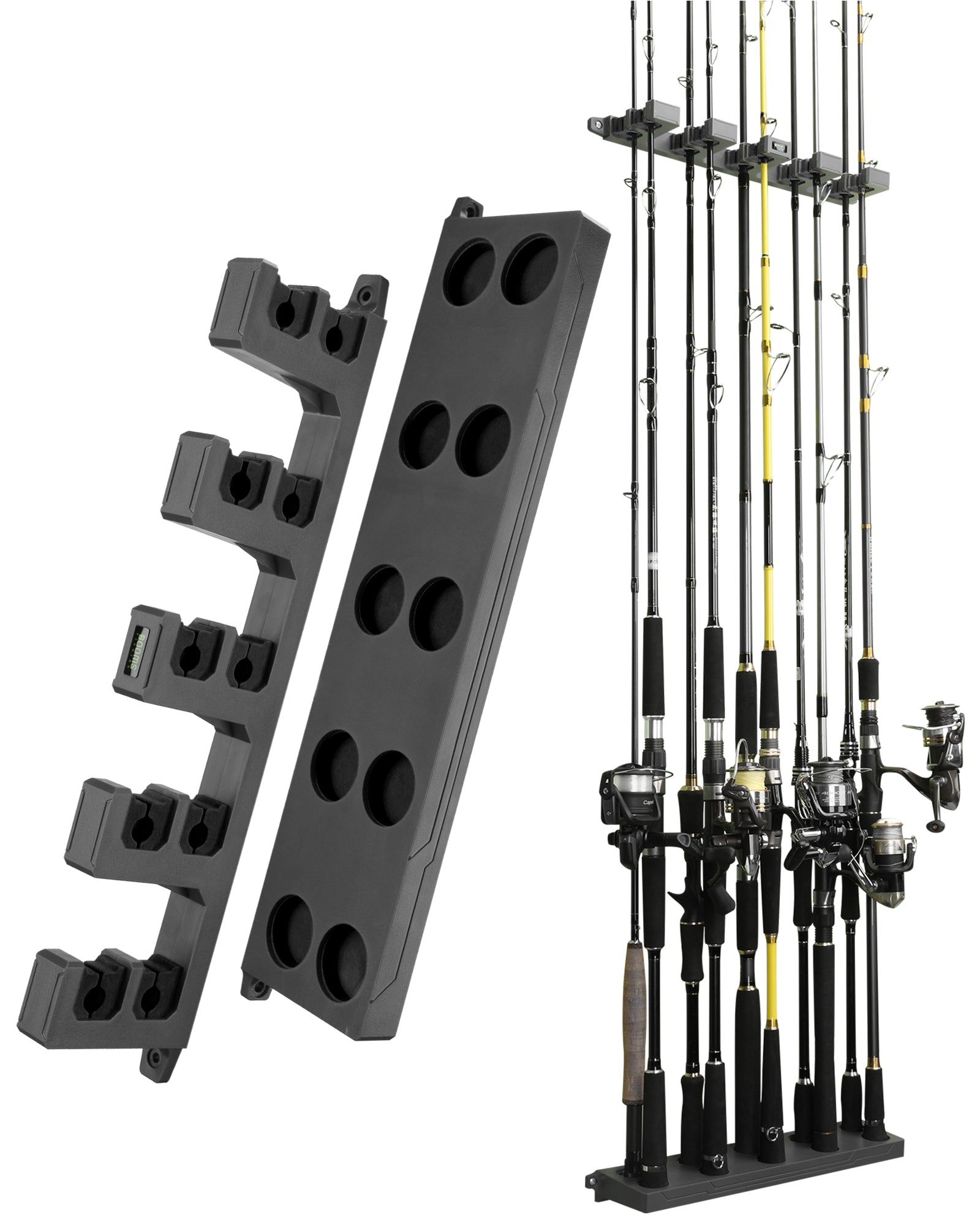 Booms Fishing WV4 Fishing Pole Holder, Wall Mounted Fishing Rod Holders for  Garage, Vertical/Horizontal/Ceiling Fishing Pole Rack,Store Up to 10 Rods