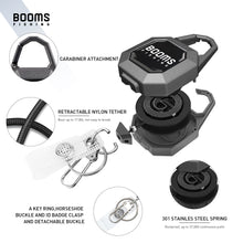 Load image into Gallery viewer, Booms Fishing RG4 2-Pack Fly Fishing Retractor, Locking Retractable Gear Tether, Heavy Duty Retractable Keychain with 27.5” Steel Retractable Cord, 7.7oz