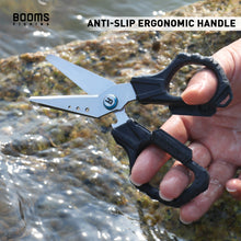 Load image into Gallery viewer, Booms Fishing S04 Fishing Scissors for Braided Line, 6.1" Fishing Line Cutter Saltwater and Freshwater, Fishing Serrated Shears with Retractor and Sheath