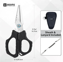 Load image into Gallery viewer, Booms Fishing S04 Multifunction Braided Line Scissors with Side Wire Cutter, Fishing Serrated Shears with Retractor and Sheath