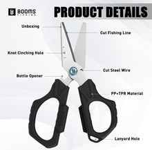 Load image into Gallery viewer, Booms Fishing S04 Multifunction Braided Line Scissors with Side Wire Cutter, Fishing Serrated Shears with Retractor and Sheath