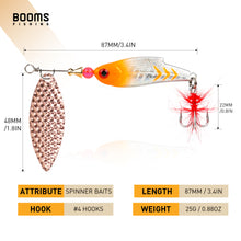 Load image into Gallery viewer, Booms Fishing SP2 Spinnerbait Fishing Lures, 3pcs Multi-Color Blade Spinner Baits, Zinc Alloy Freshwater Hard Baits for Bass