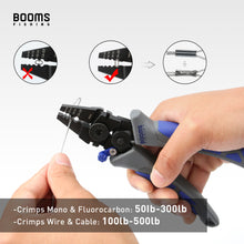 Load image into Gallery viewer, Booms Fishing CP4 Wire Crimping Tool with Cutter, Effort-saving Fishing Crimping Pliers, High Carbon Steel Fishing Plier Wire Rope Leader Crimper Tool, 7 inch Crimpers Swager with 140pcs Sleeves