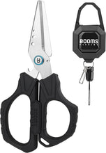 Load image into Gallery viewer, Booms Fishing S04 Multifunction Braided Line Scissors with Side Wire Cutter, Fishing Serrated Shears with Retractor and Sheath
