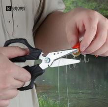 Load image into Gallery viewer, Booms Fishing S04 Multifunction Braided Line Scissors with Side Wire Cutter, Fishing Serrated Shears with Retractor and Sheath
