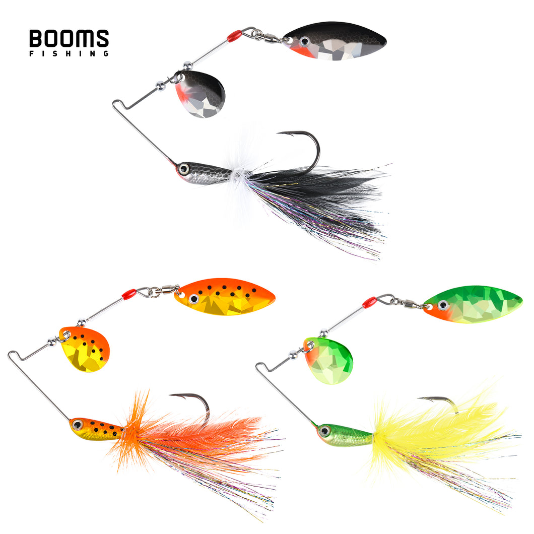 Booms Fishing SP1 Spinnerbait Fishing Lures, 3pcs Mulit-Color Composite Blade Spinner Baits, Aluminum Alloy Hard Baits Freshwater for Bass