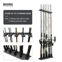 Load image into Gallery viewer, Booms Fishing WV4 Fishing Pole Holder, Wall Mounted Fishing Rod Holders for Garage, Vertical/Horizontal/Ceiling Fishing Pole Rack,Store Up to 10 Rods to Save Your Space, 4 Colors Available
