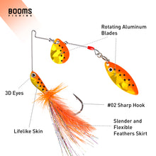 Load image into Gallery viewer, Booms Fishing SP1 Spinnerbait Fishing Lures, 3pcs Mulit-Color Composite Blade Spinner Baits, Aluminum Alloy Hard Baits Freshwater for Bass
