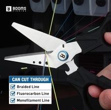 Load image into Gallery viewer, Booms Fishing S04 Multifunction Braided Line Scissors with Side Wire Cutter, Fishing Serrated Shears with Retractor and Sheath
