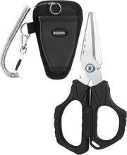 Load image into Gallery viewer, Booms Fishing S04 Multifunction Braided Line Scissors with Side Wire Cutter, Fishing Serrated Shears with Retractor and Sheath
