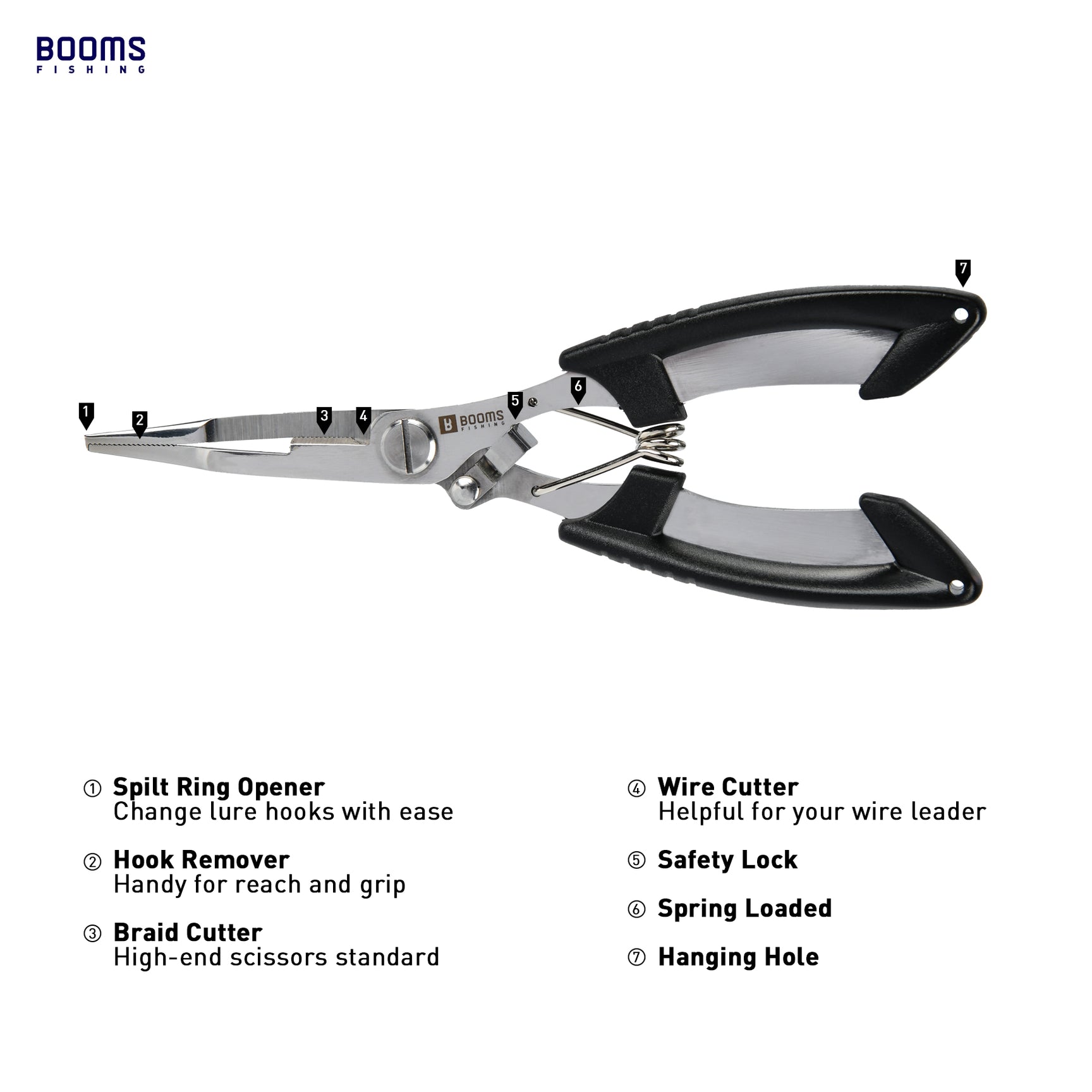 Booms Fishing H01 Small Stainless Steel Fishing Pliers - Braid Cutters, Split Ring Tool, Hook Remover With Lanyard