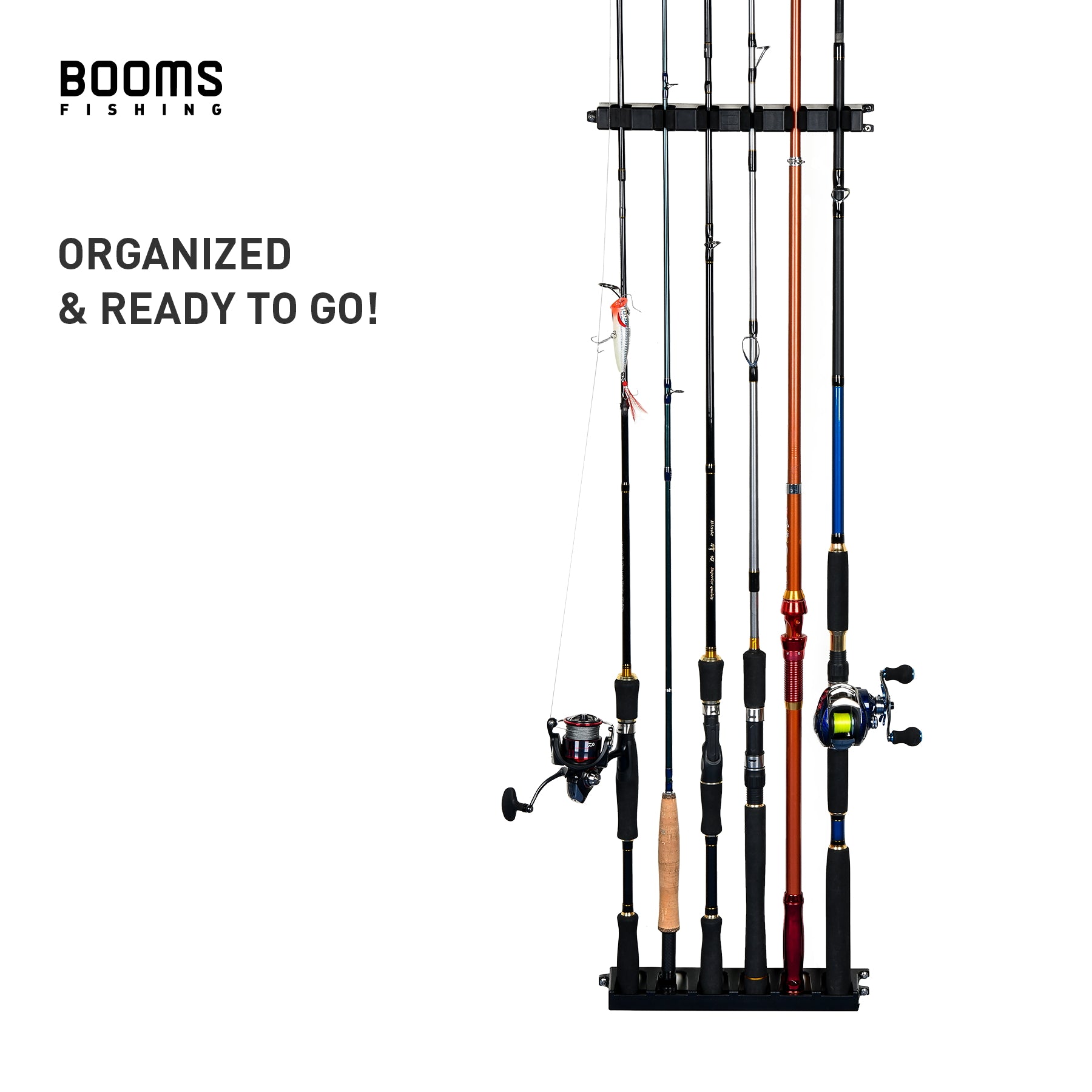 Booms Fishing WV2 Vertical Fishing Rod Rack for Garage Wall Mount