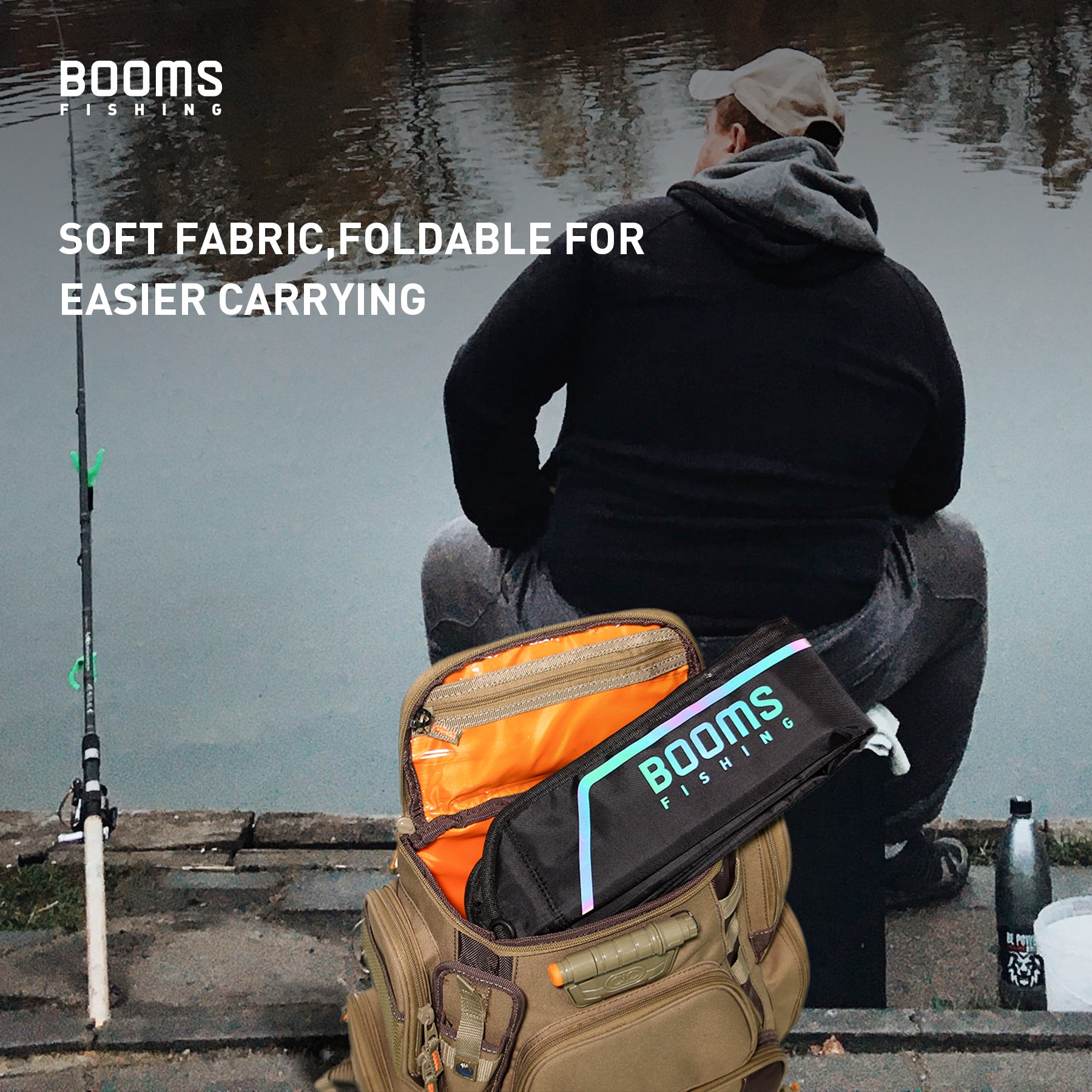 Booms Fishing PB3 Fishing Rod Bag,Portable Folding Fishing Rod Case Fishing  Pole Reel Storage Bag Fishing Gears Organizer 53/65/77Inches